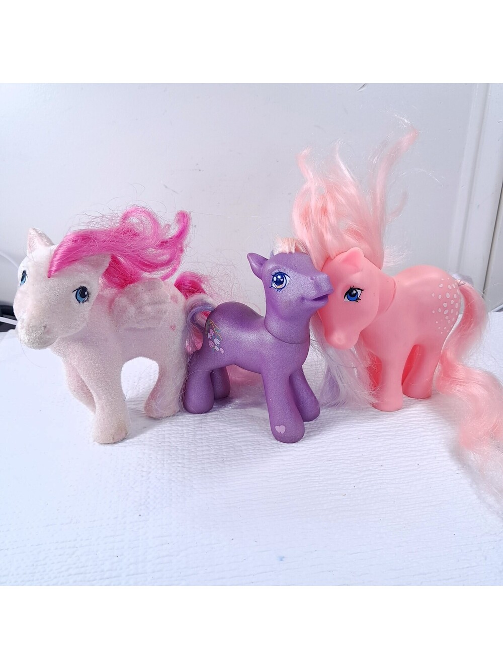 Vintage My Little Pony set 3 so Soft Heart Throb flocked Wisteria Cotton candy